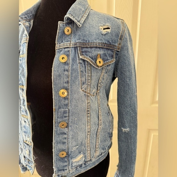 Pistola Size S Denim Jean Jacket Button Down Cotton Pockets Distressed Cropped - Picture 5 of 12
